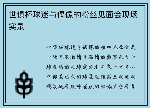 世俱杯球迷与偶像的粉丝见面会现场实录